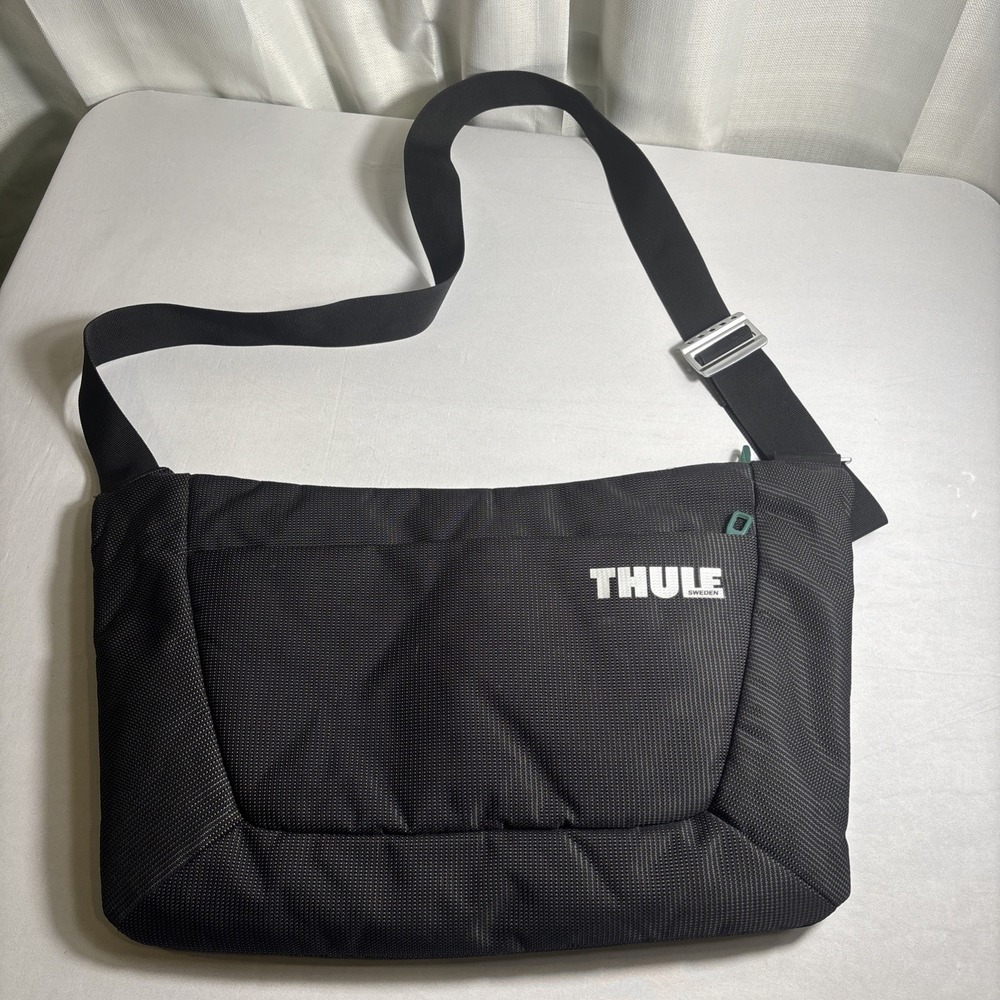 THULE Sweden Messenger Bag + Laptop Sleeve 15" Black Crossbody Travel Bundle